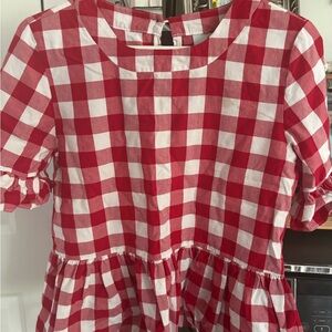 Red and White Gingham Peplum Blouse